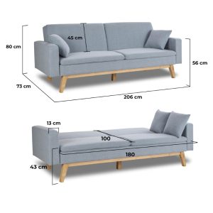 Sofa cama REINE – 70 Sofá cama reine Gris Azul celeste