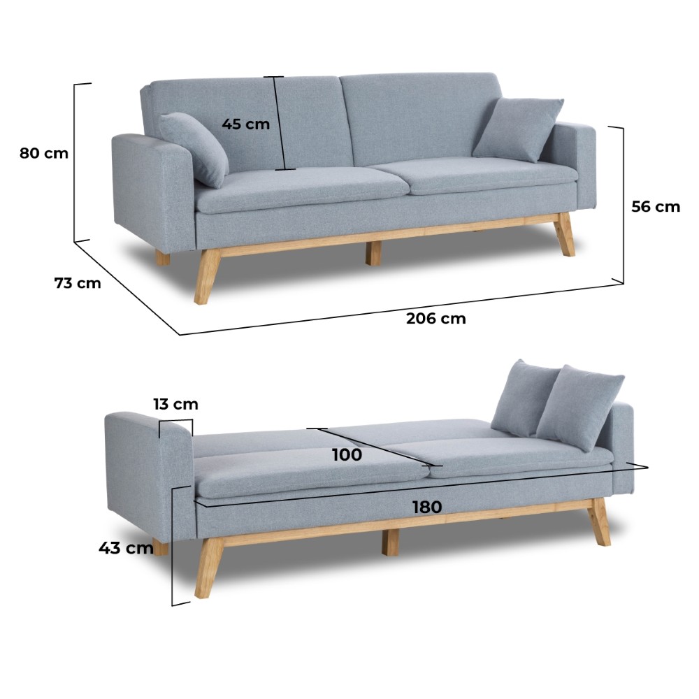 Sofá cama reine Gris Azul celeste