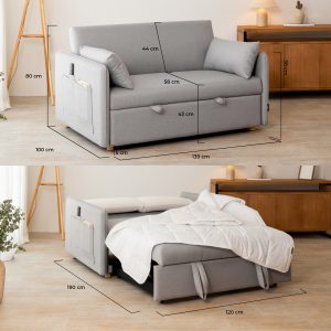 Sofá cama Nalui Nest 2 – 138 Sofá Cama 2 plazas Nalui Nest 2 Gris Claro