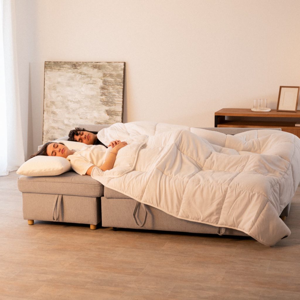 Sofá-cama de 3 lugares chaiselongue Haven Cinzento claro