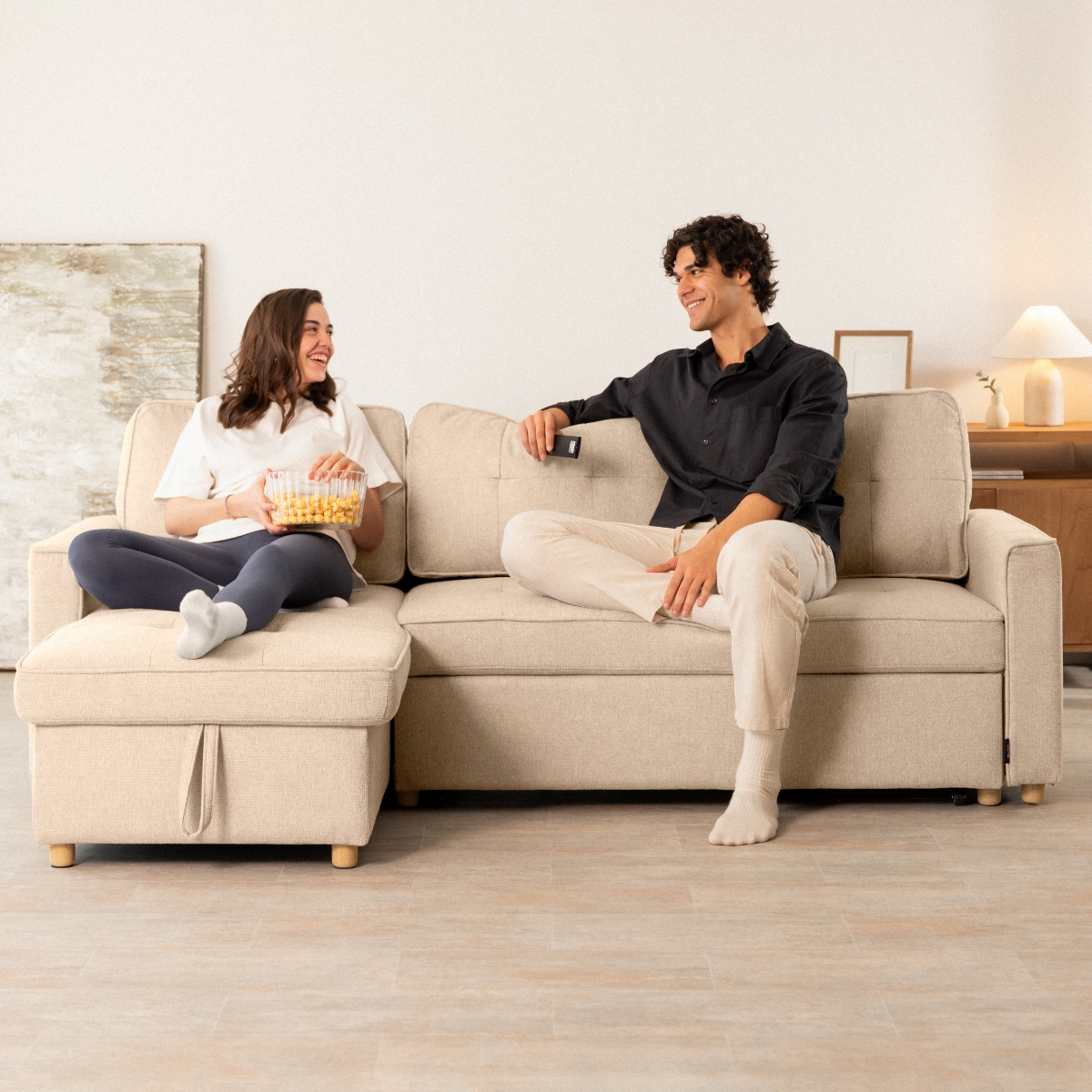 sofá cama 3 plazas chaiselongue Haven Beige