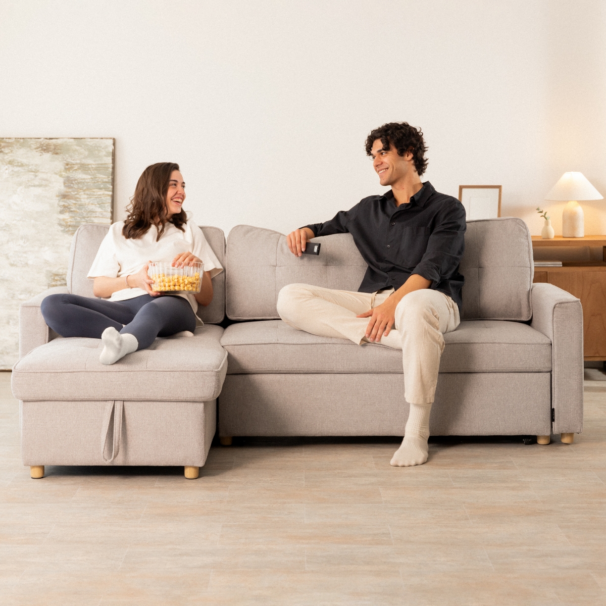 sofá cama 3 plazas chaiselongue Haven Gris claro