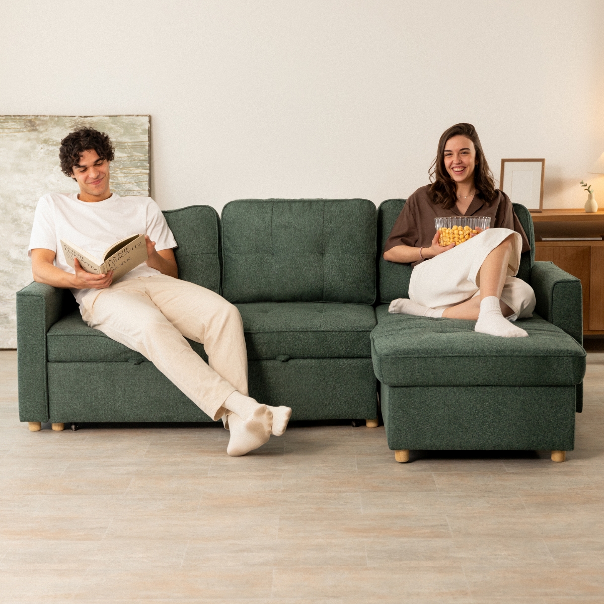 sofá cama 3 plazas chaiselongue Haven Verde oscuro