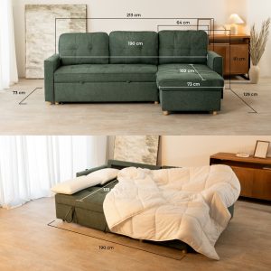 Amazon_Sofa cama 3 plazas_HAVEN – 43 sofá cama 3 plazas chaiselongue Haven Verde oscuro