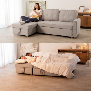 Amazon_Sofa cama 3 plazas_HAVEN – 45 sofá cama 3 plazas chaiselongue Haven Gris claro