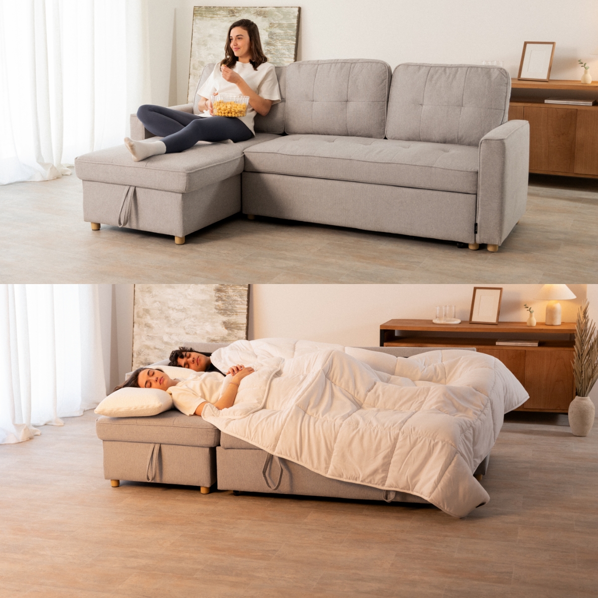 sofá cama 3 plazas chaiselongue Haven Gris claro