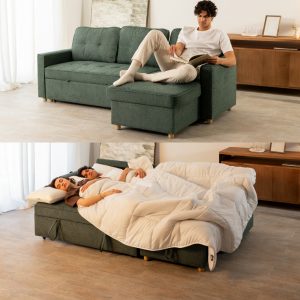 Amazon_Sofa cama 3 plazas_HAVEN – 47 sofá cama 3 plazas chaiselongue Haven Verde oscuro