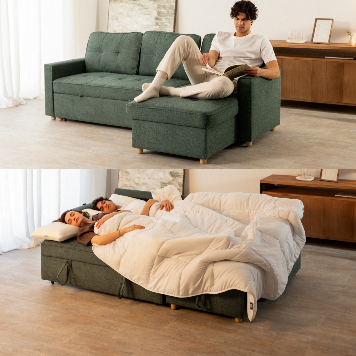 sofá cama 3 plazas chaiselongue Haven Verde oscuro