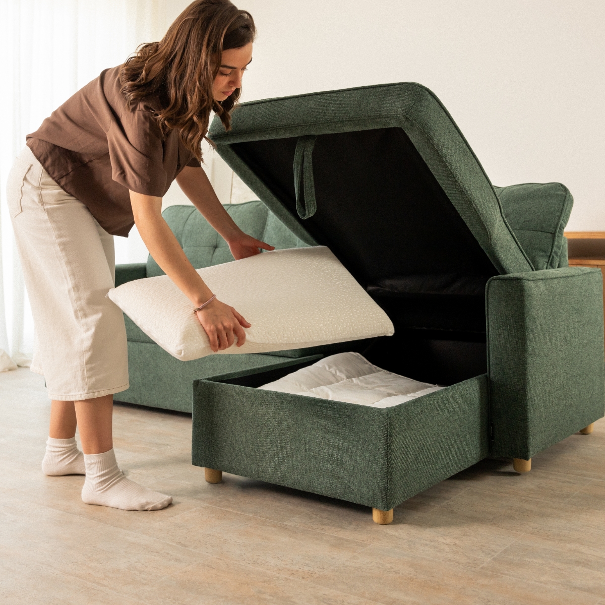 sofá cama 3 plazas chaiselongue Haven Verde oscuro