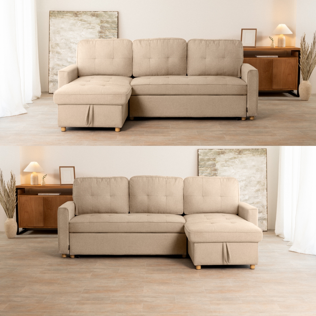 sofá cama 3 plazas chaiselongue Haven Beige
