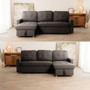 Amazon_Sofa cama 3 plazas_HAVEN – 54 sofá cama 3 plazas chaiselongue Haven Gris oscuro