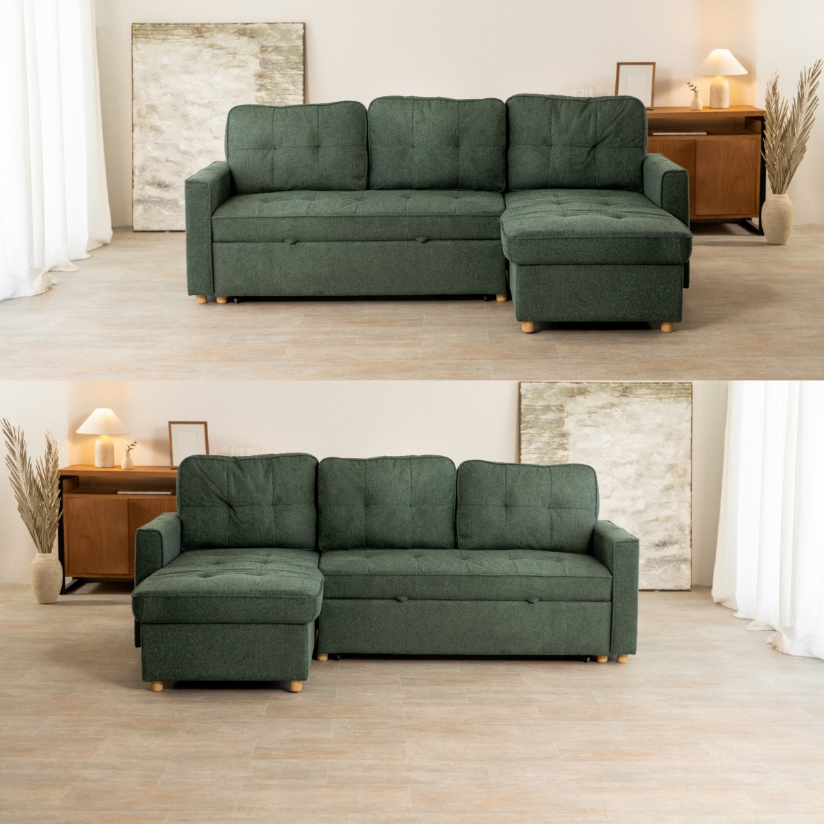 sofá cama 3 plazas chaiselongue Haven Verde oscuro