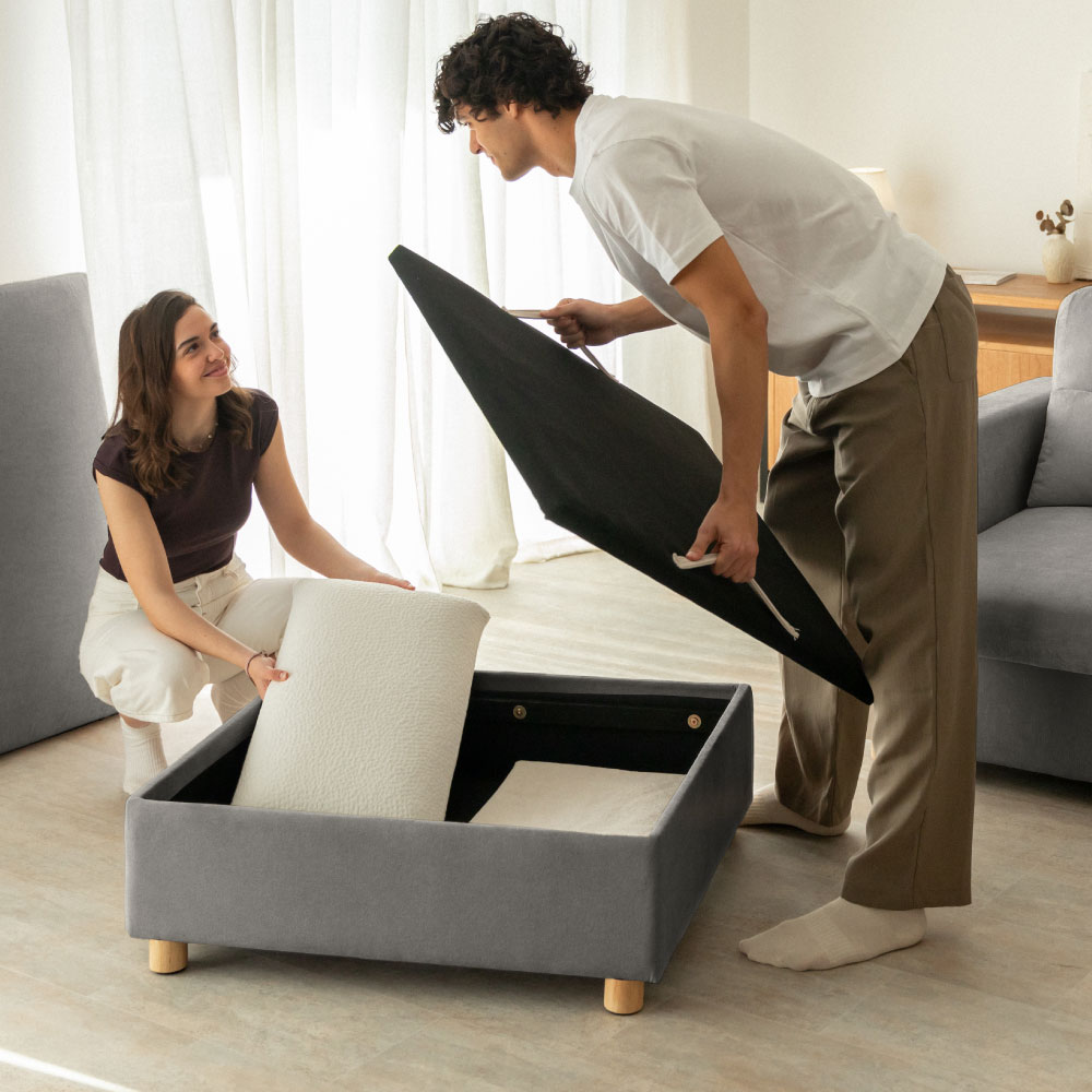 Sofá Modular Chaiselongue 2 plazas Nalui Bloom Gris Oscuro con puff