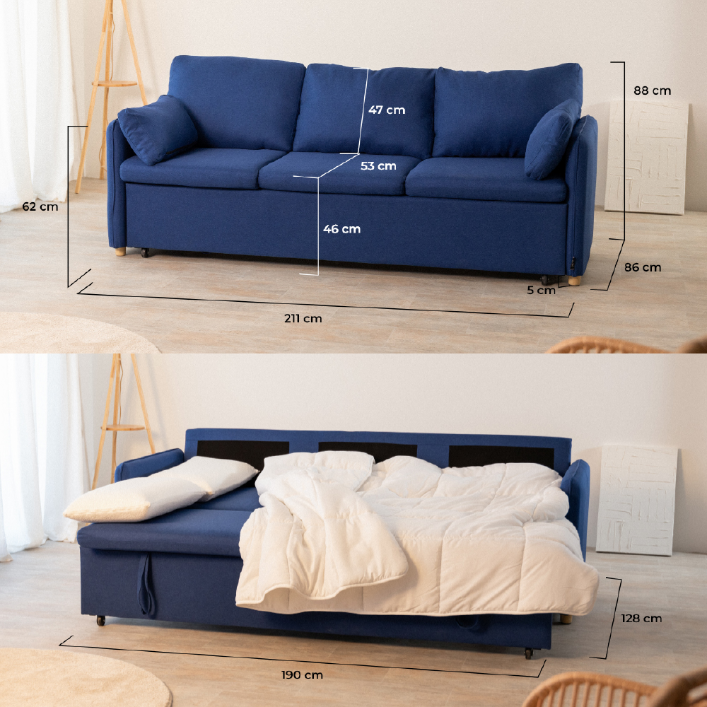 Sofá Cama 3 plazas Nalui Nest 3 Azul Marino