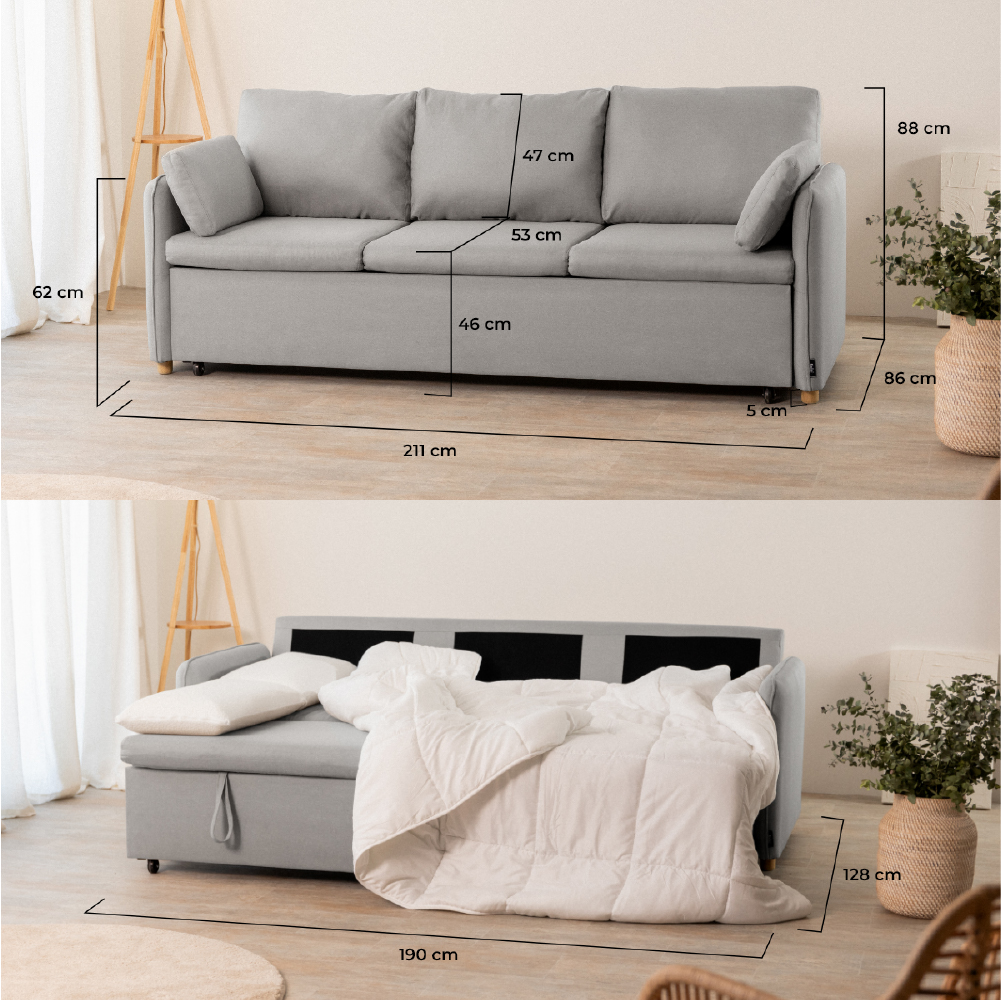 Sofá Cama 3 plazas Nalui Nest 3 Gris claro