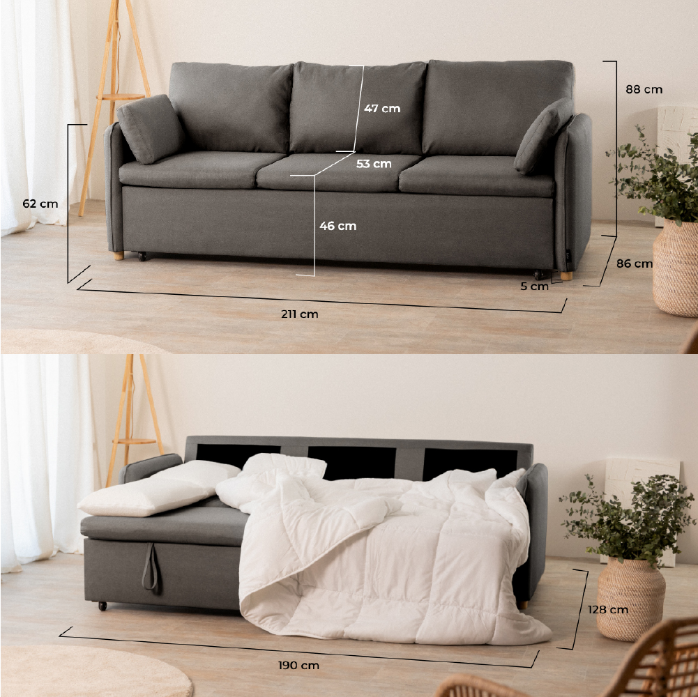 Sofá Cama 3 plazas Nalui Nest 3 Gris marengo