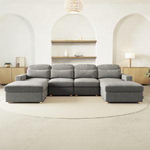 Mesa de trabajo 16-100 Sofá Modular Chaiselongue 4 plazas Nalui Bloom Gris Oscuro con 2 puff