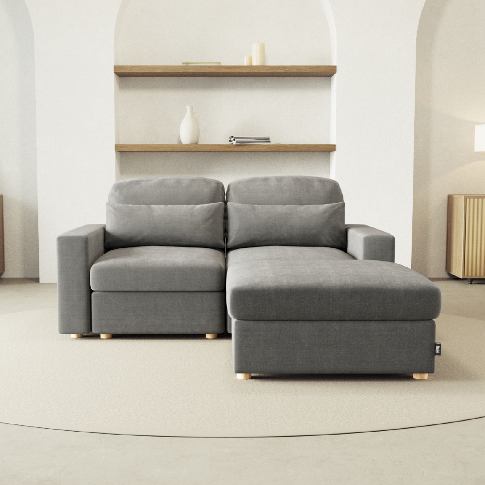 Sofá Modular Chaiselongue 2 plazas Nalui Bloom Gris Oscuro con puff