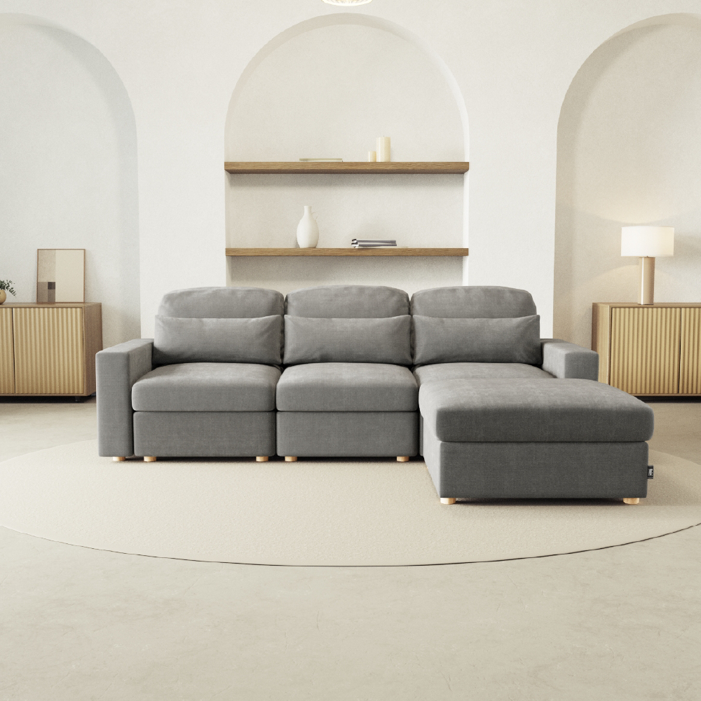 Sofá Modular Chaiselongue 2 plazas Nalui Bloom Gris Oscuro con puff