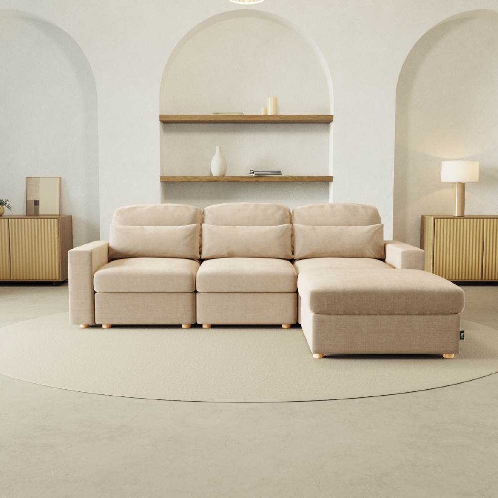 Sofá Modular Chaiselongue 3 plazas Nalui Bloom Beige Claro