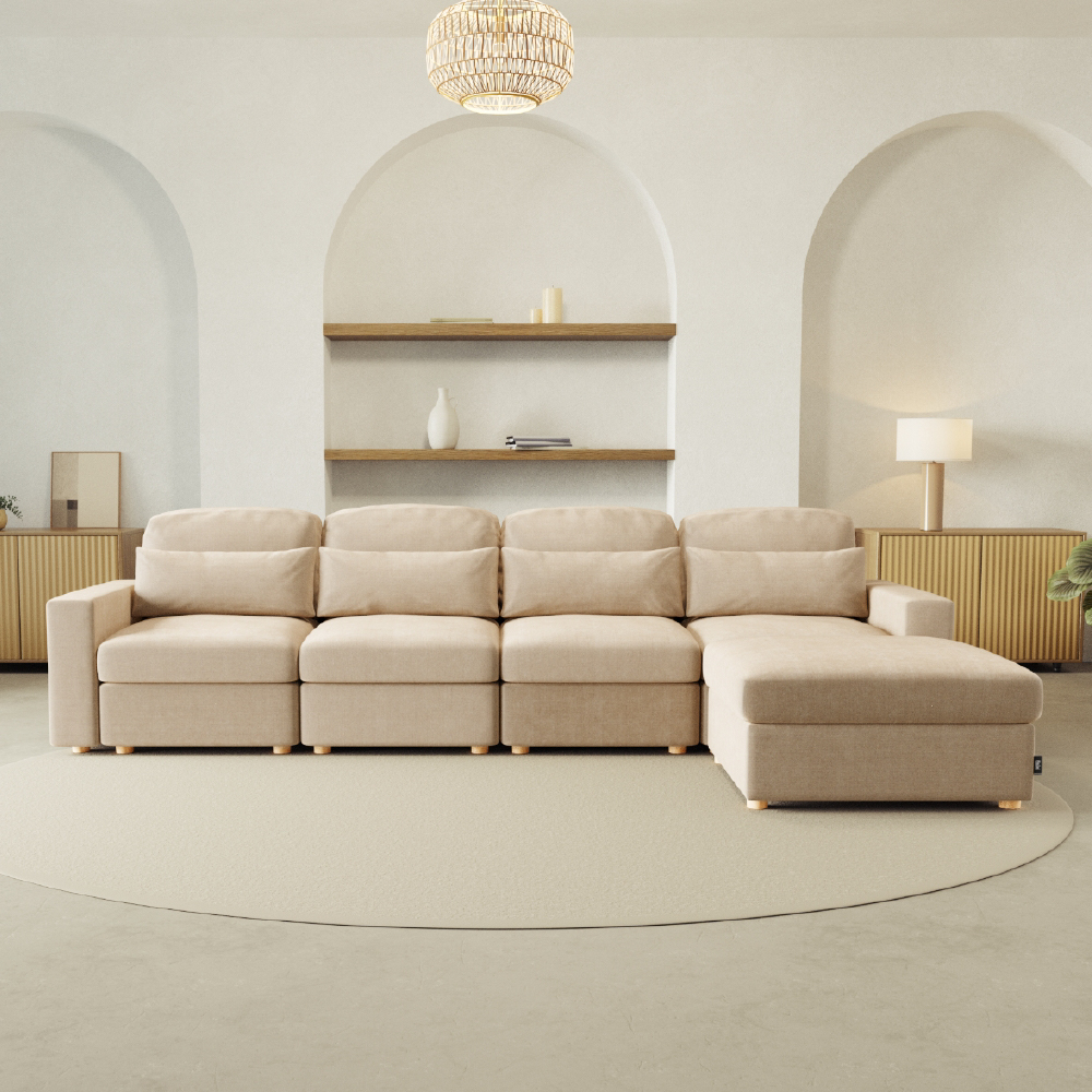 Sofá Modular Chaiselongue 4 plazas Nalui Bloom Beige Claro