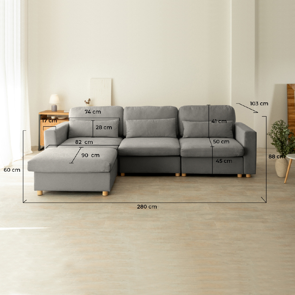 Sofá Modular Chaiselongue 2 plazas Nalui Bloom Gris Oscuro con puff