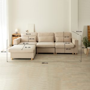 Mesa de trabajo 17-100 Sofá Modular Chaiselongue 3 plazas Nalui Bloom Beige Claro