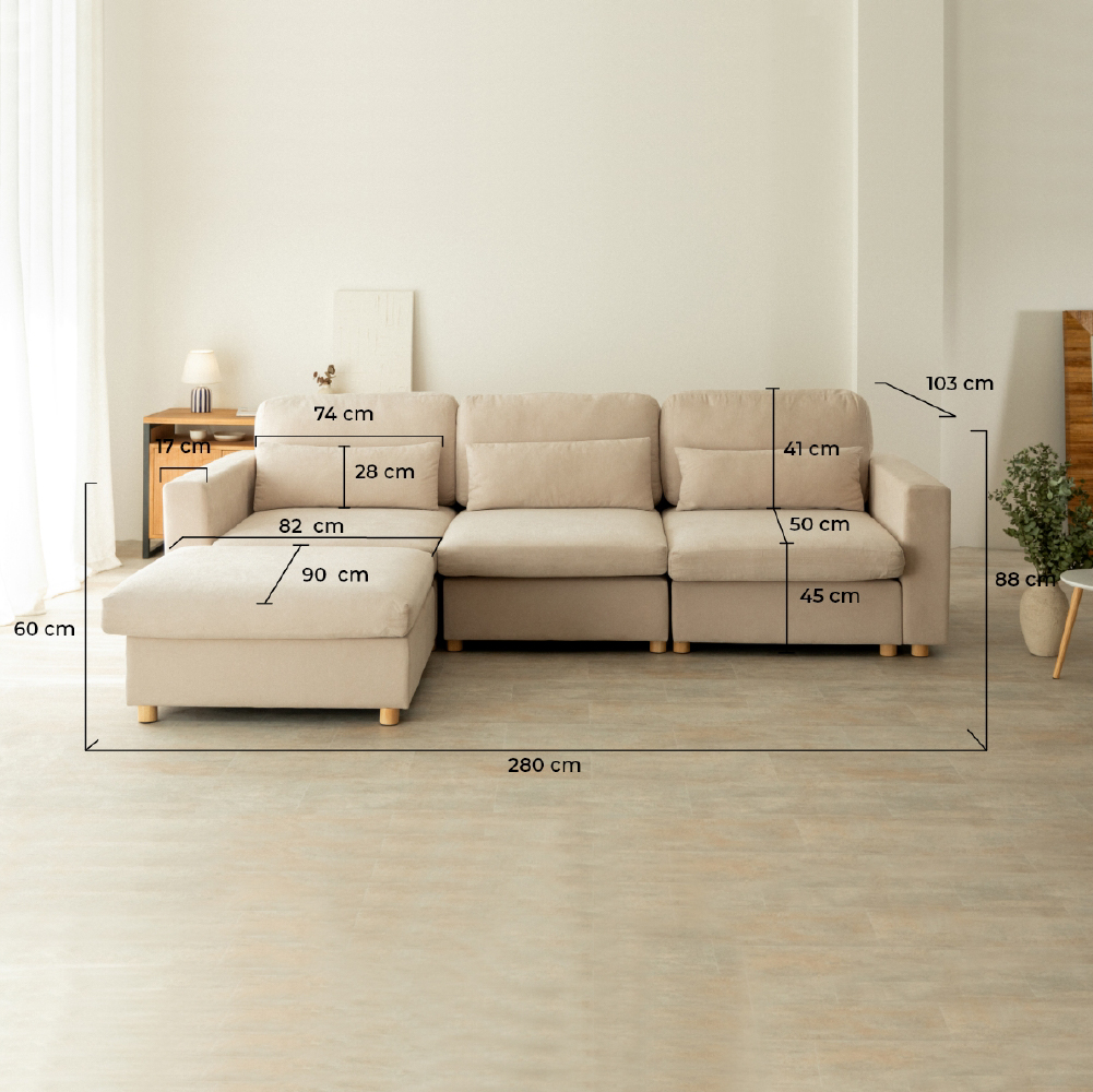 Sofá Modular Chaiselongue 3 plazas Nalui Bloom Beige Claro