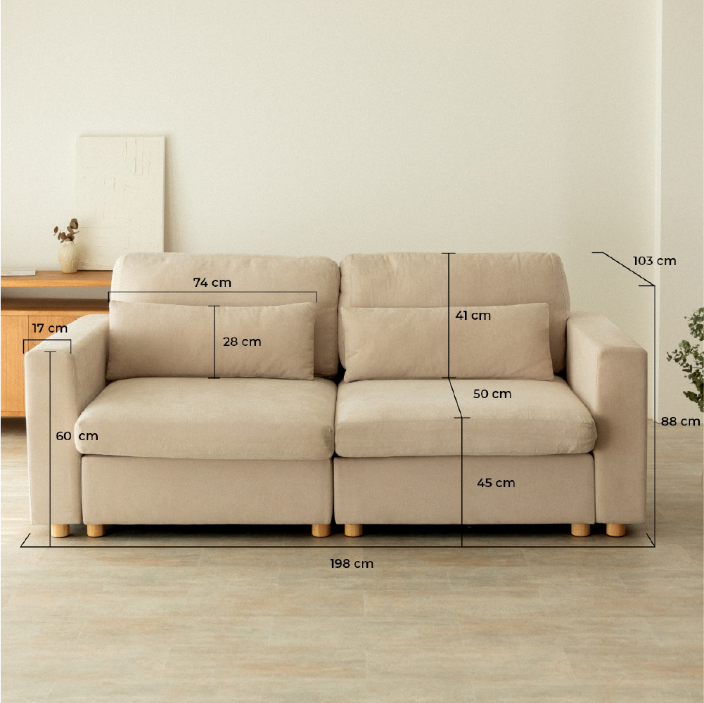 Sofá Modular Chaiselongue 2 plazas Nalui Bloom Beige Claro