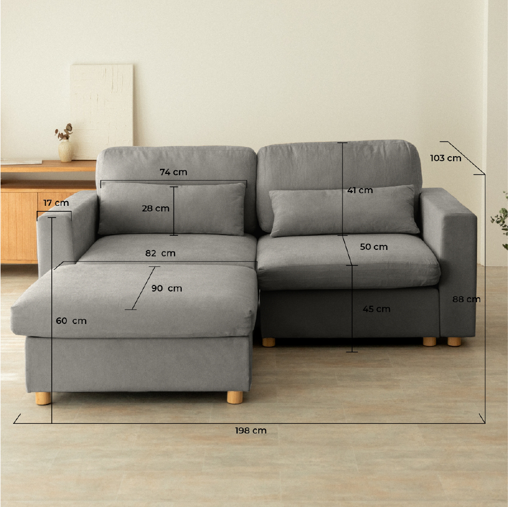 Sofá Modular Chaiselongue 2 plazas Nalui Bloom Gris Oscuro con puff