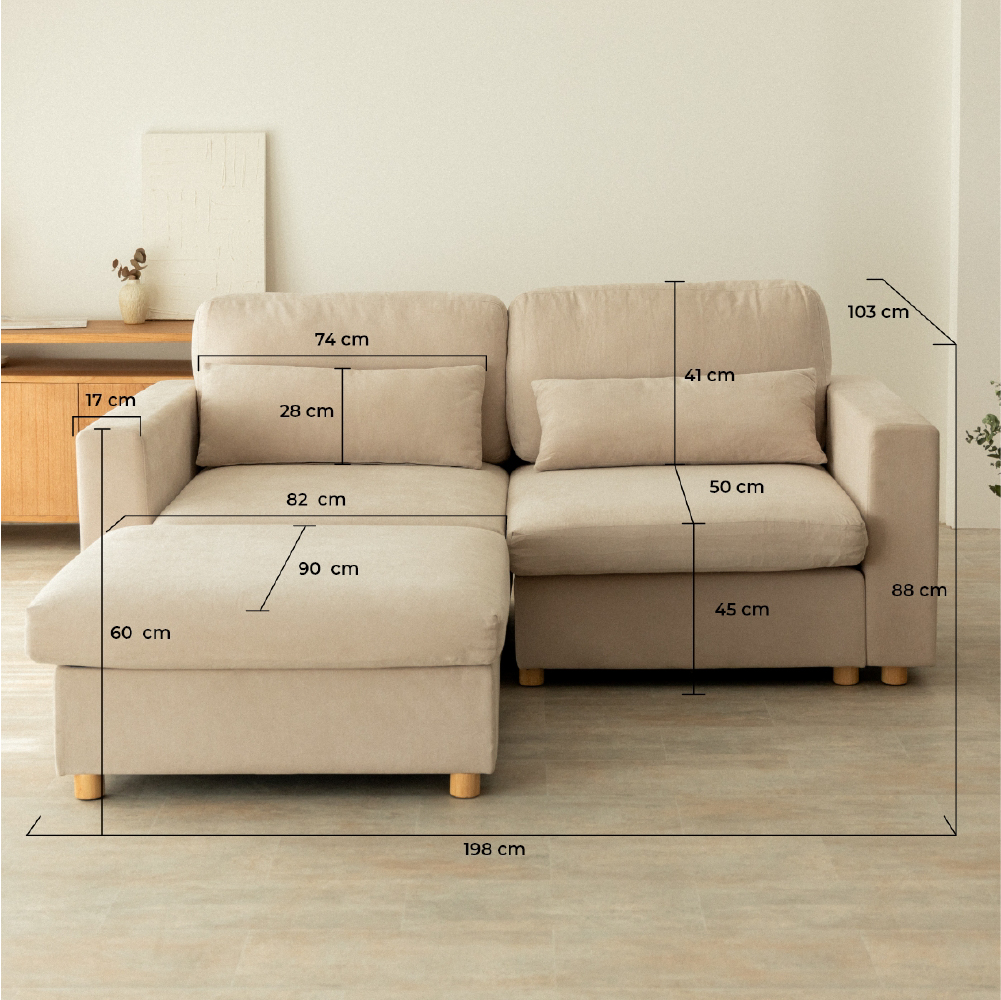 Sofá Modular Chaiselongue 2 plazas Nalui Bloom Beige Claro