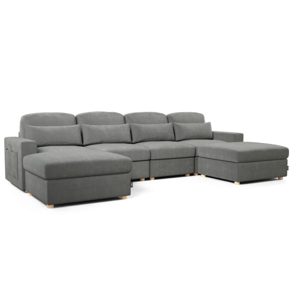 Sofá Modular Chaiselongue 4 plazas Nalui Bloom Gris Oscuro con 2 puff