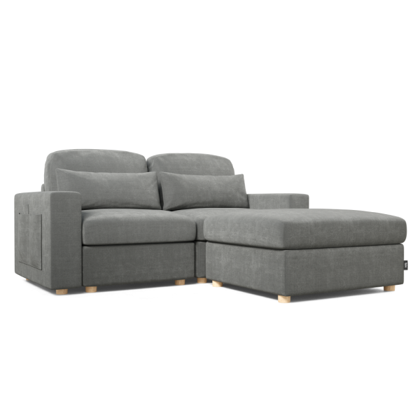 Sofá Modular Chaiselongue 2 plazas Nalui Bloom Gris Oscuro con puff