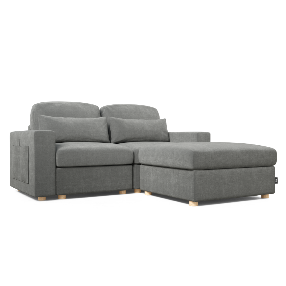 Sofá Modular Chaiselongue 2 plazas Nalui Bloom Gris Oscuro con puff