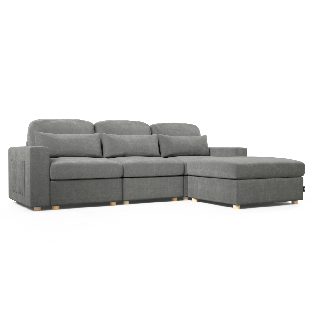 Sofá Modular Chaiselongue 3 plazas Nalui Bloom Gris Oscuro con puff