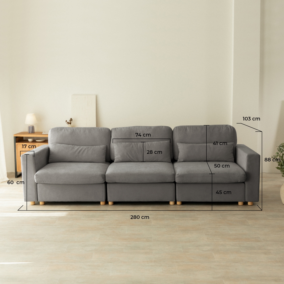 Sofá Modular Chaiselongue 3 plazas Nalui Bloom Gris Oscuro