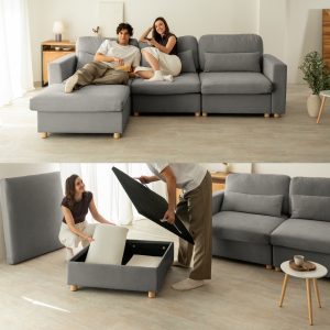 Sofá modular BLOOMx3 – 95 Sofá Modular Chaiselongue 2 plazas Nalui Bloom Gris Oscuro con puff