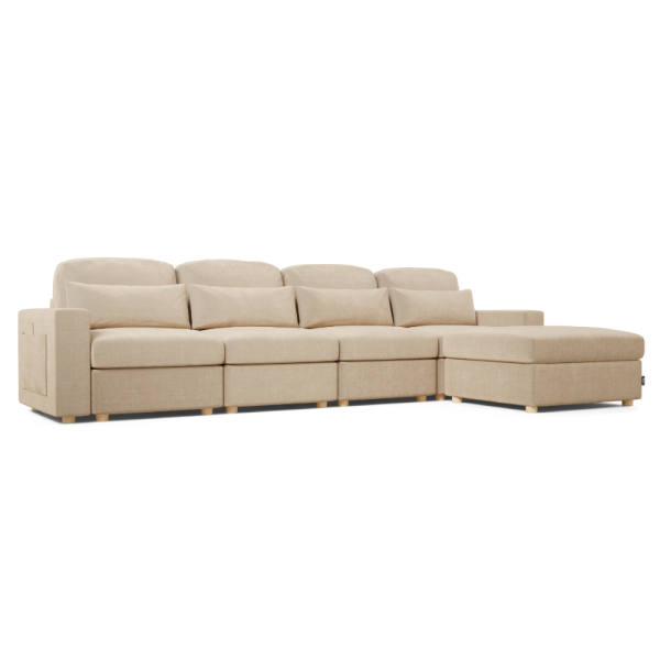 Sofá Modular 4 plazas Nalui Bloom Beige Claro con Puff