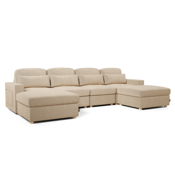 Sofá Modular 4 plazas Nalui Bloom Beige Claro con 2 Puffs